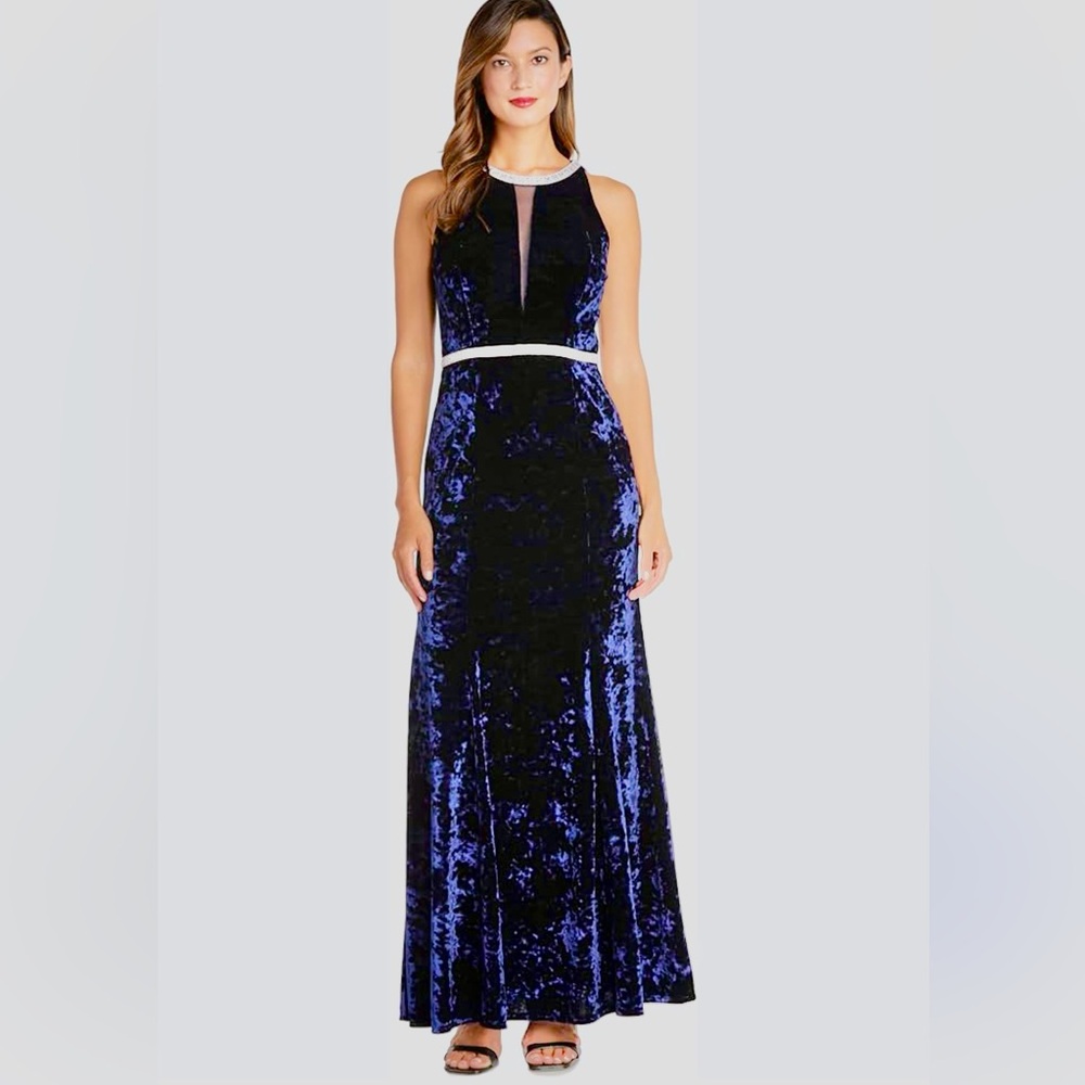 R&M Richards Royal Blue Velvet Maxi Dress